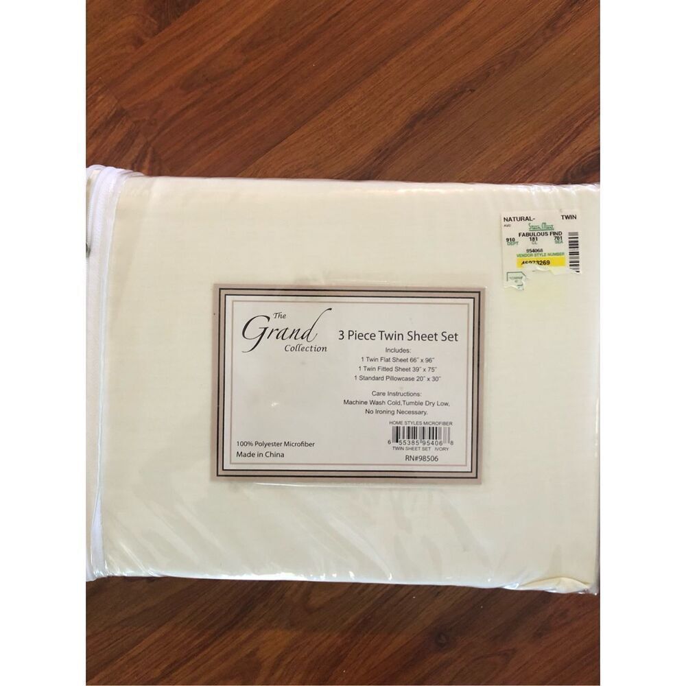 The Grand Collection Cream color three piece twin sheet set microfiber polyester